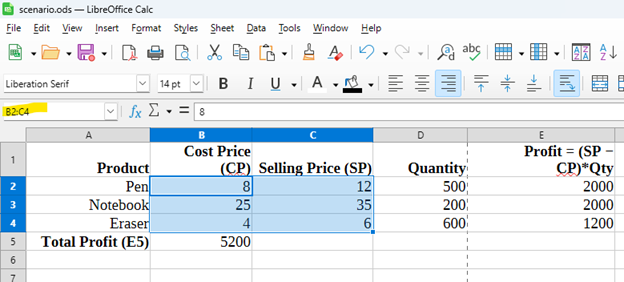 Select scenario range